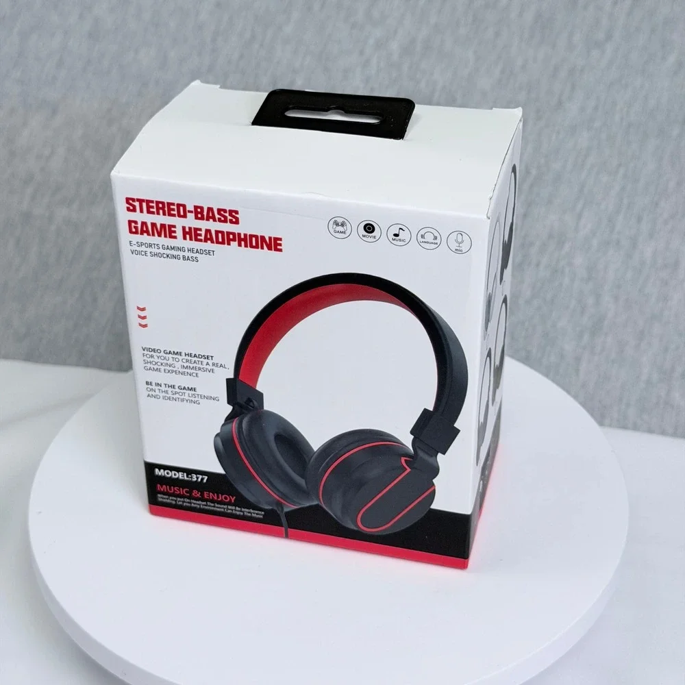 Stereo-Bass Game Headphone Model 377 E-Sports Gaming Headset Black Red Wired